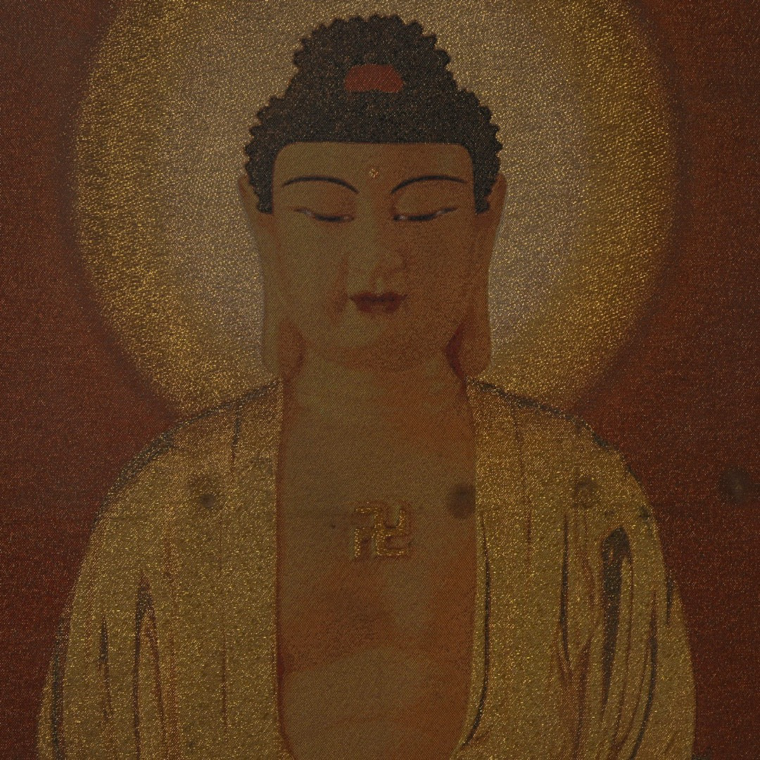 Wooden framed embroidered Nanwu Amitabha Buddha Tangka