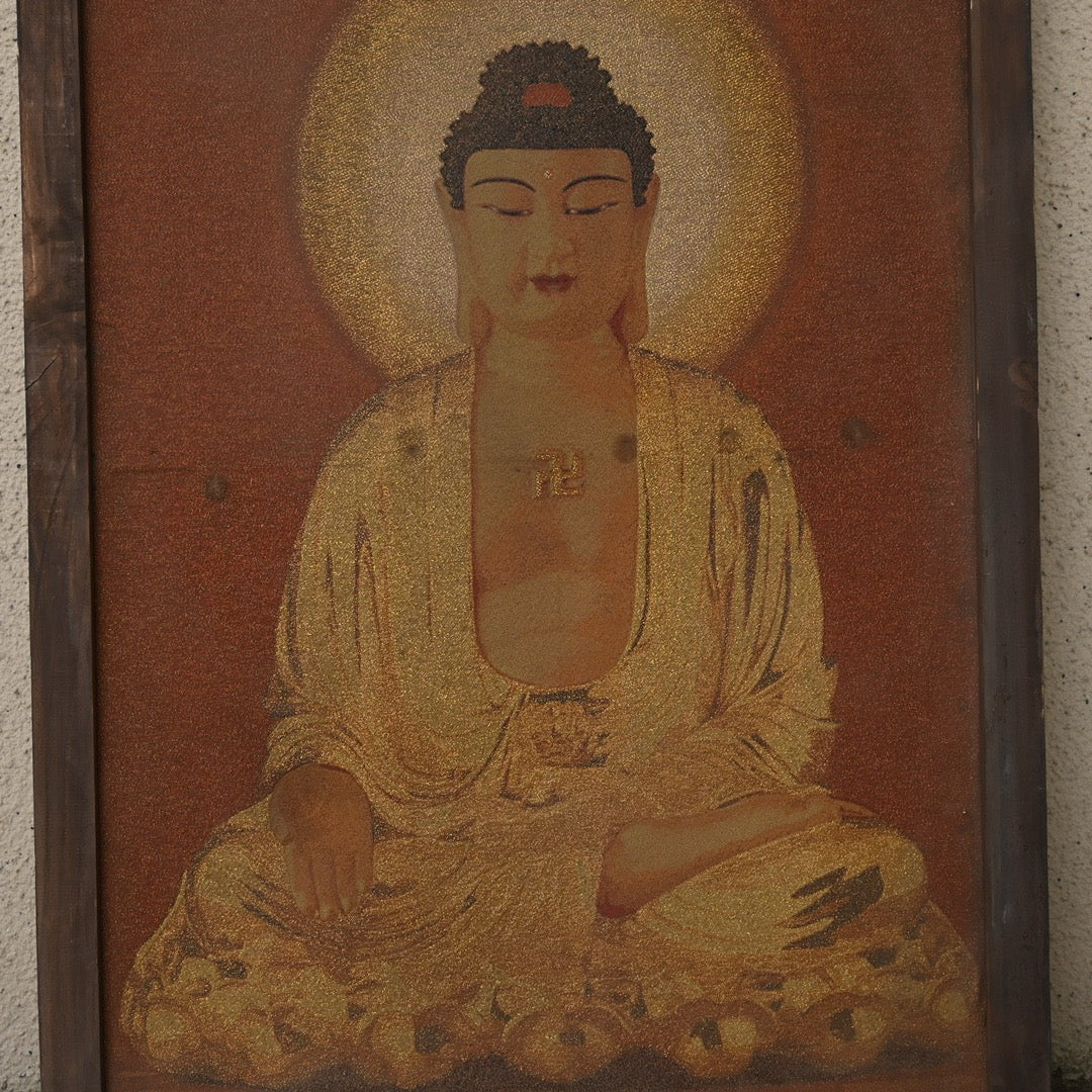 Wooden framed embroidered Nanwu Amitabha Buddha Tangka