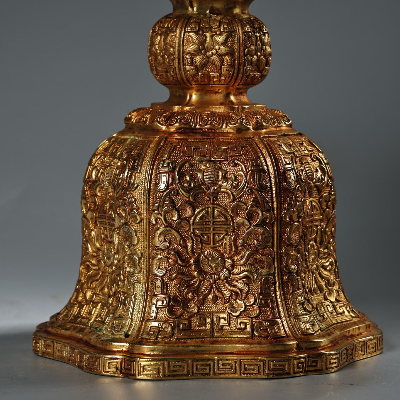 Chinese Antique Pure Copper Body High Relief Carving Flower Pulling Platform