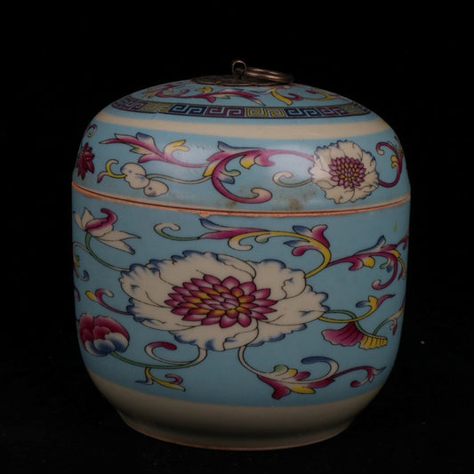 Blue and pink small ginseng jar