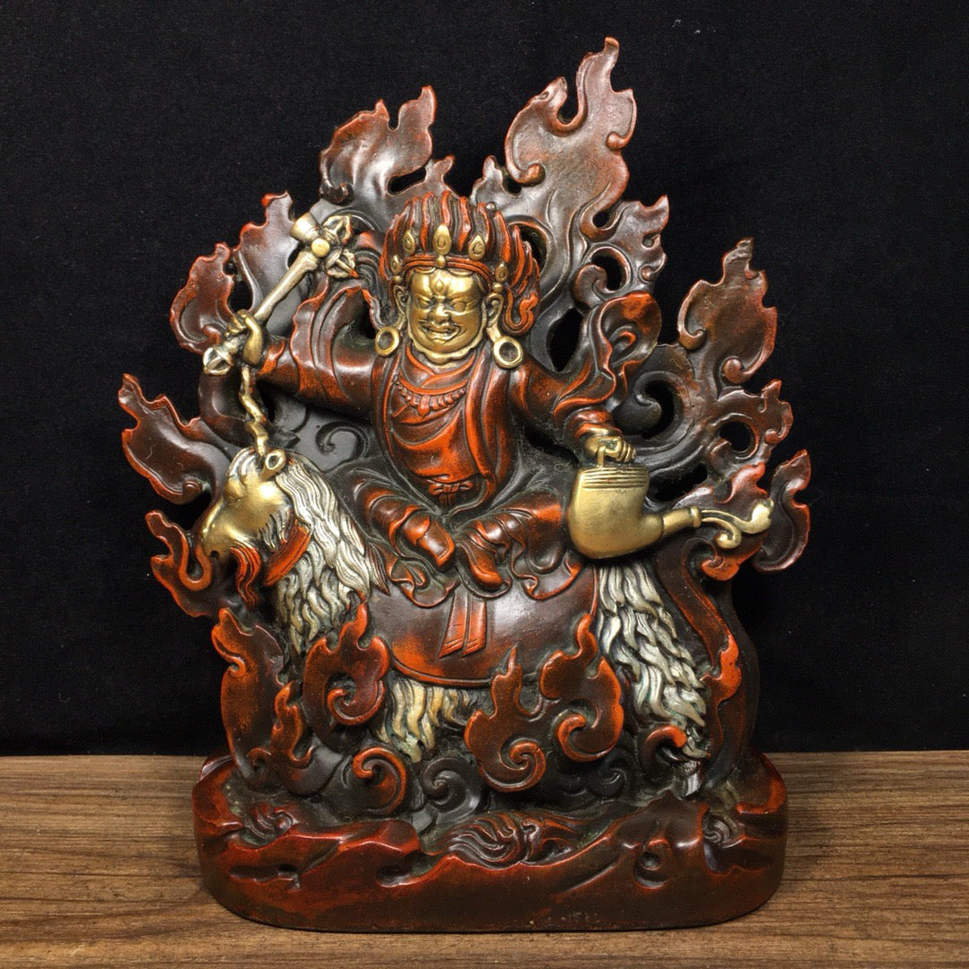 Chinese Antique Pure Copper Riding Sheep Protector Shangjian Protector
