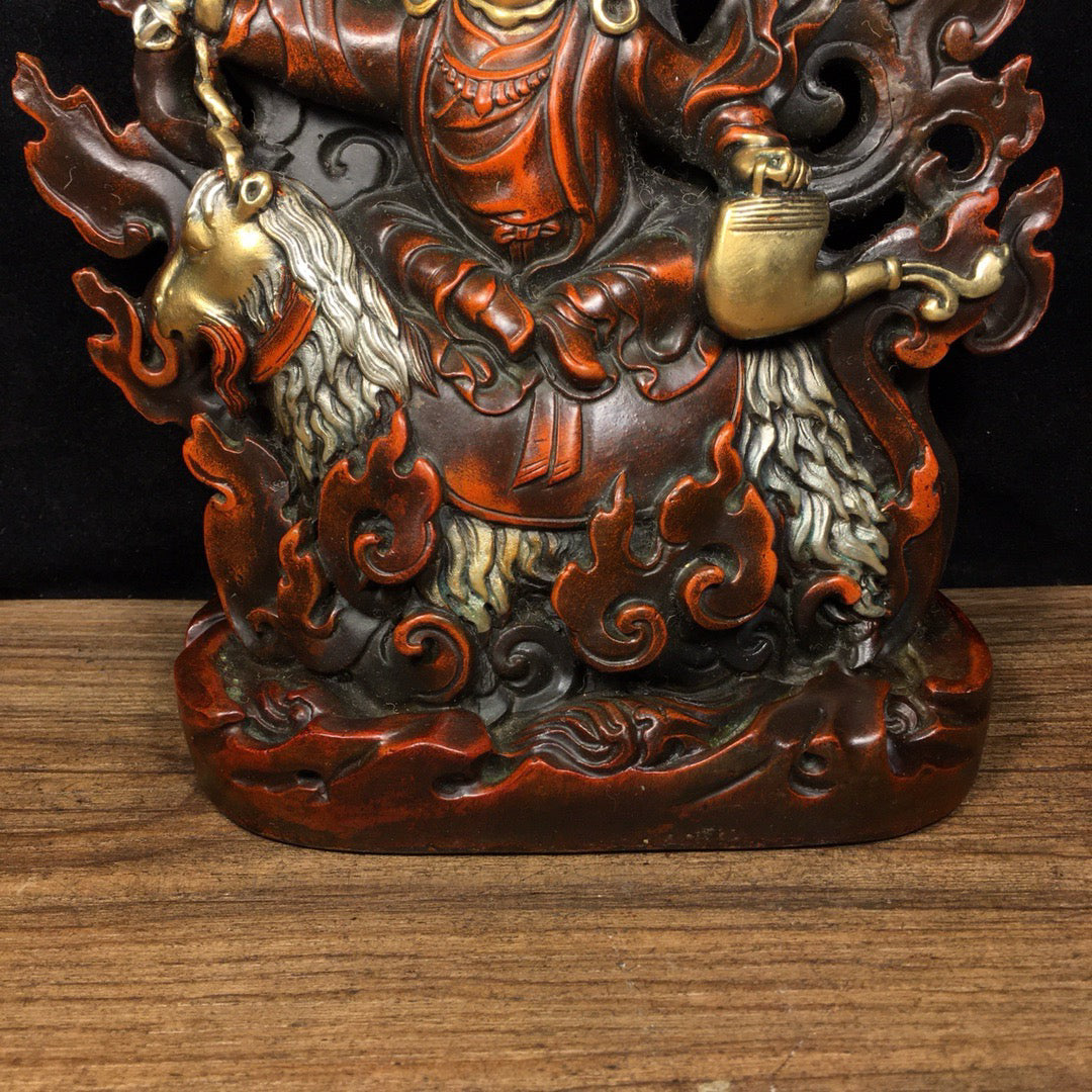Chinese Antique Pure Copper Riding Sheep Protector Shangjian Protector