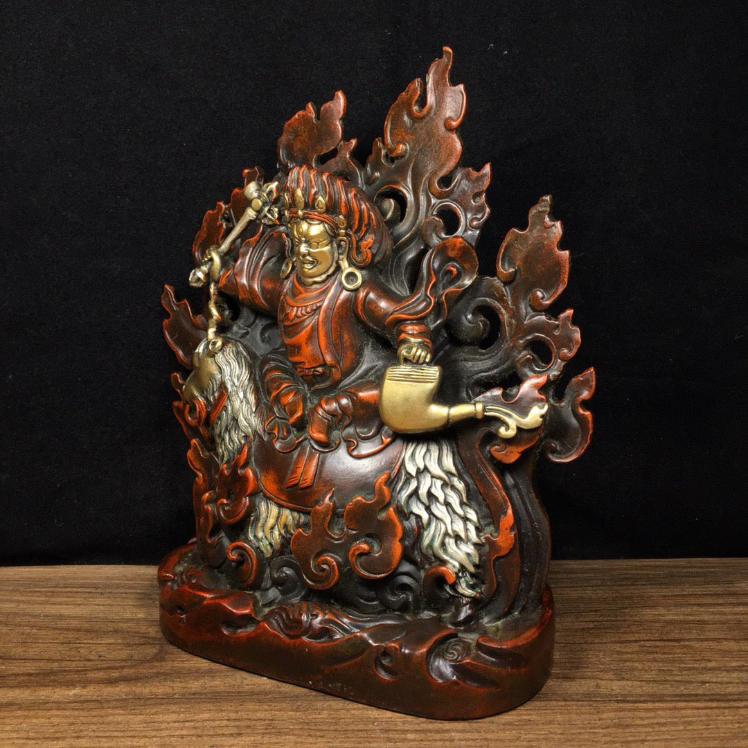 Chinese Antique Pure Copper Riding Sheep Protector Shangjian Protector