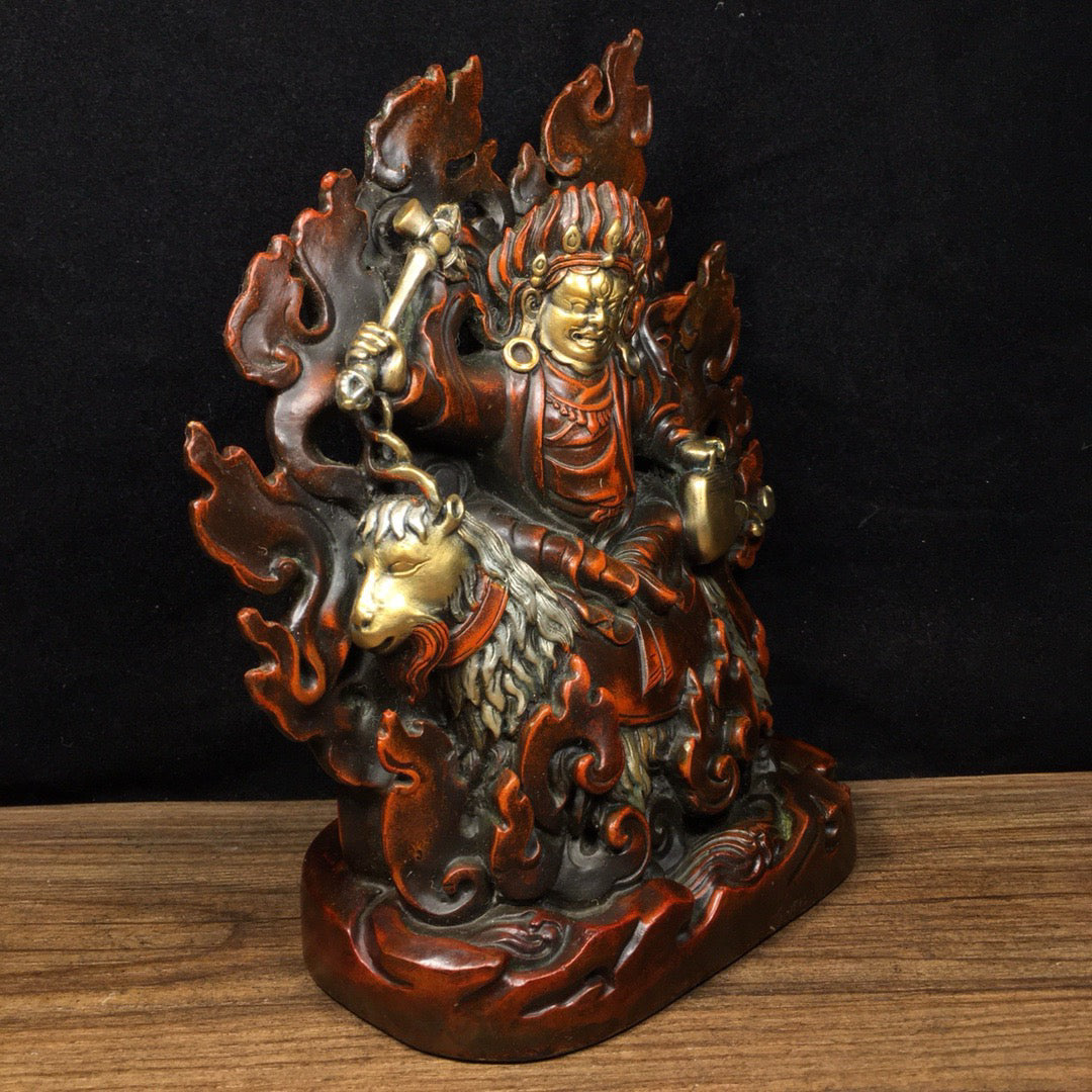 Chinese Antique Pure Copper Riding Sheep Protector Shangjian Protector