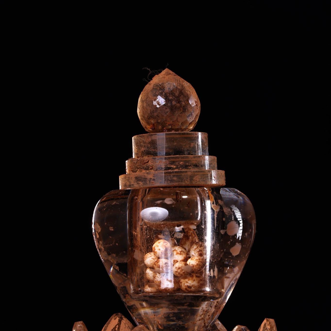 Chinese antique crystal carvings depicting Shakyamuni Buddha in gold