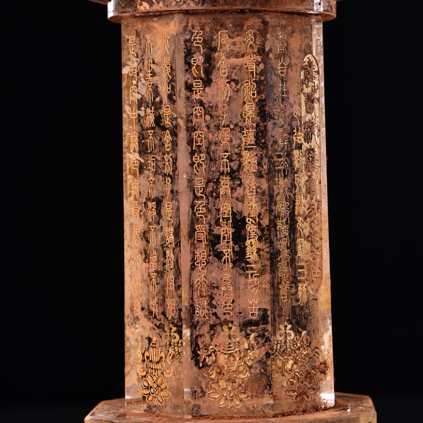 Chinese antique crystal carvings depicting Shakyamuni Buddha in gold