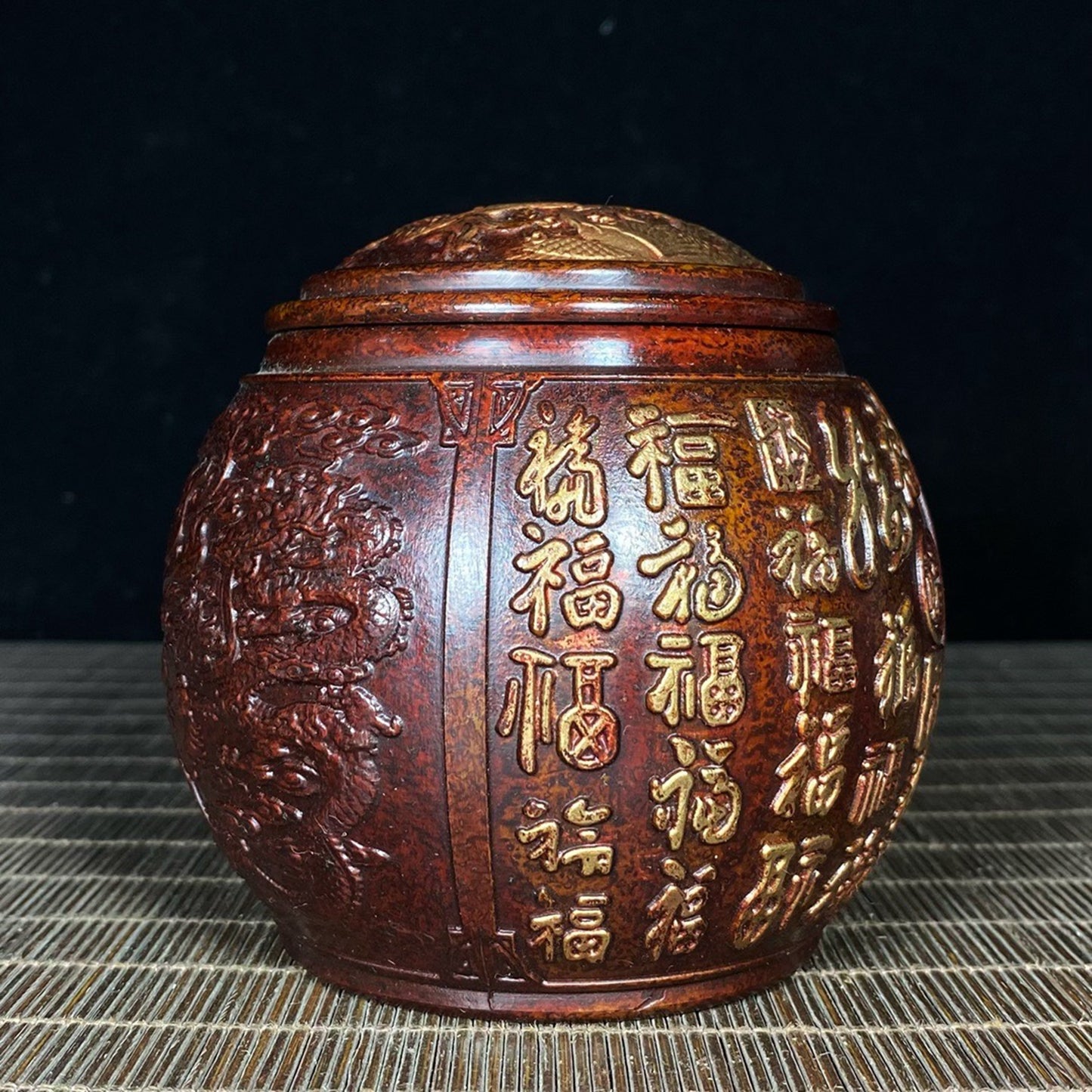 Purple copper gilded relief dragon and phoenix hundred blessings jar