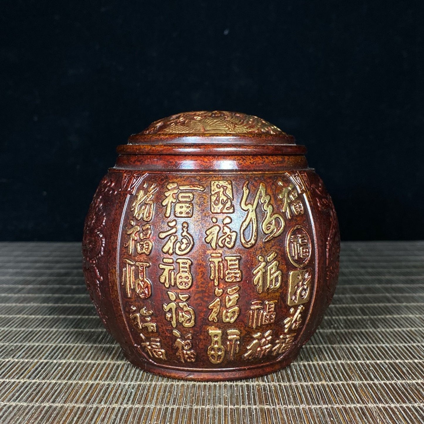 Purple copper gilded relief dragon and phoenix hundred blessings jar