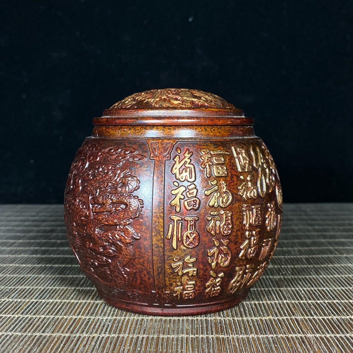 Purple copper gilded relief dragon and phoenix hundred blessings jar