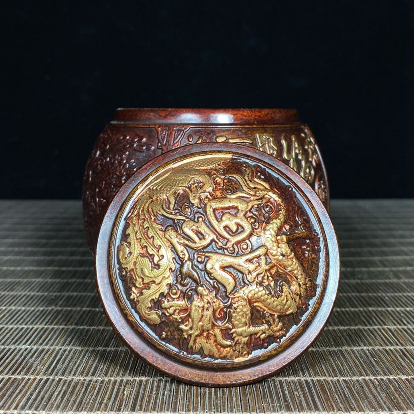 Purple copper gilded relief dragon and phoenix hundred blessings jar