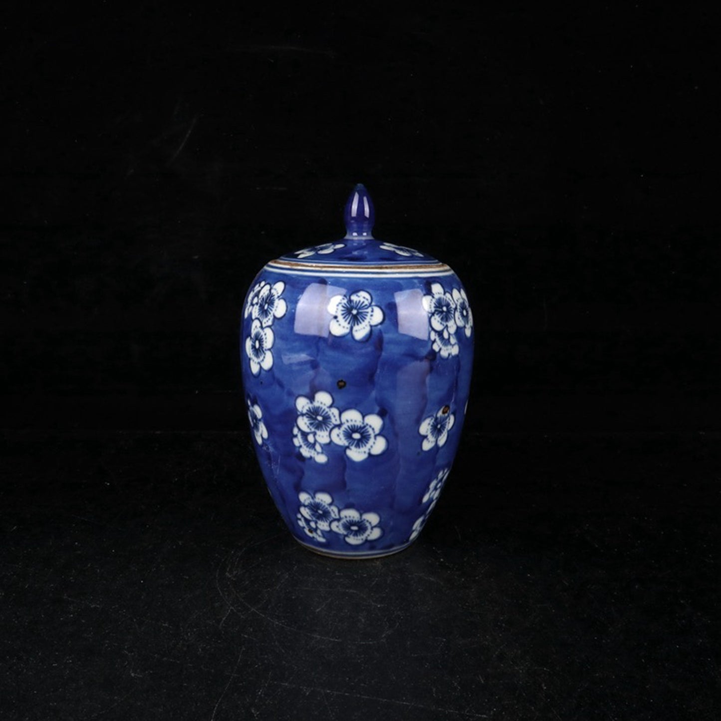 Blue and white ice plum patterned small winter melon jar