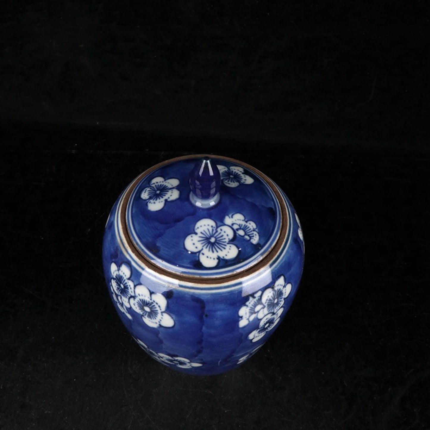 Blue and white ice plum patterned small winter melon jar