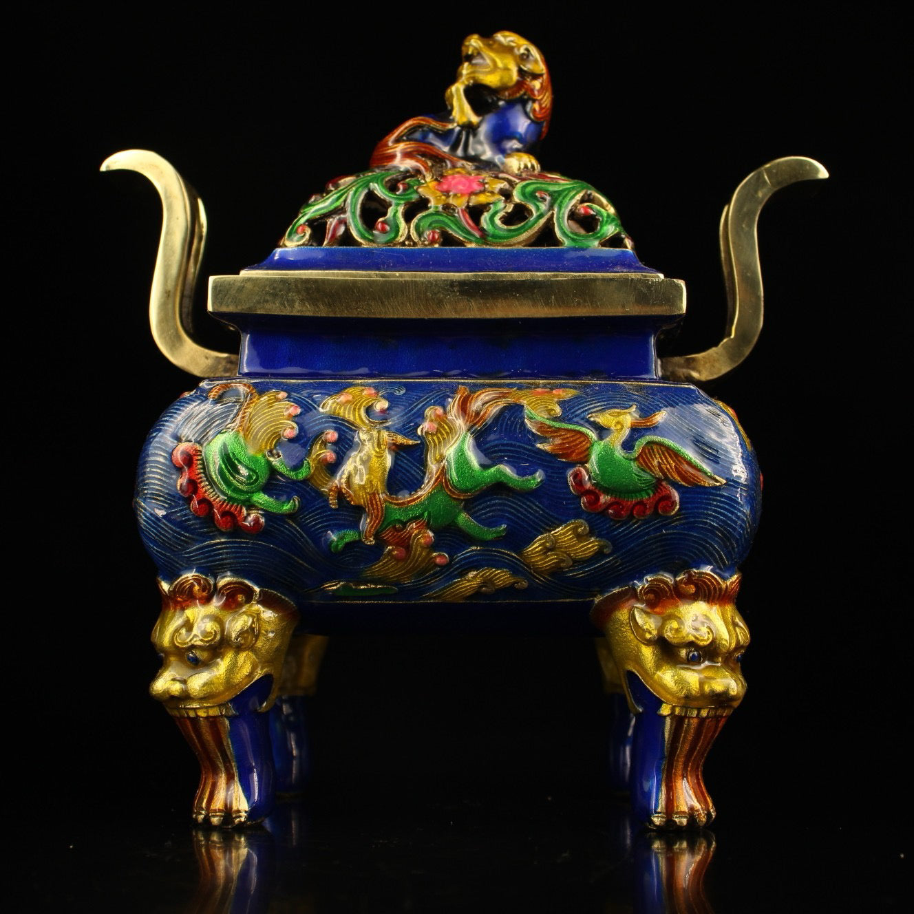 Chinese Antique Collection Pure Copper Inlaid Cloisonne Enamel Colored Incense Burner