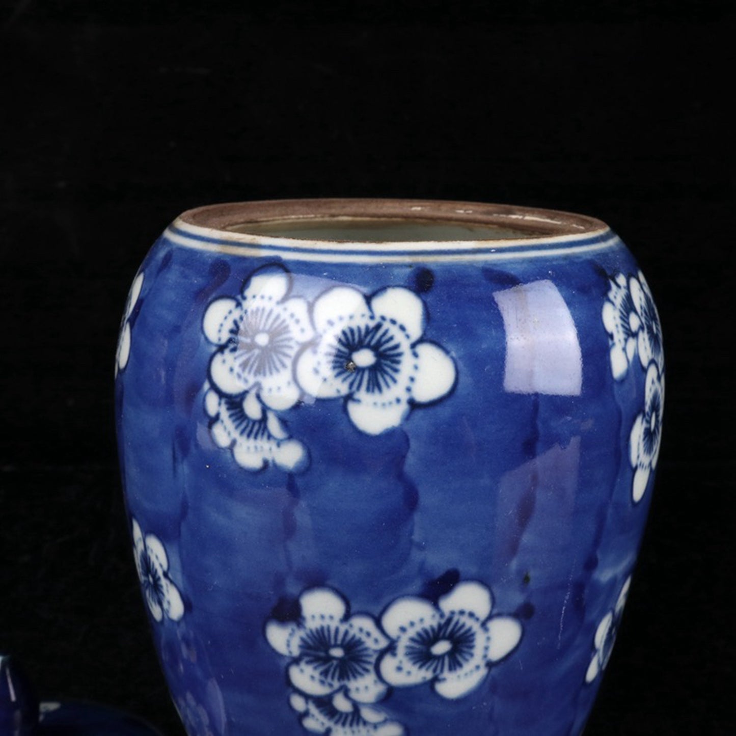 Blue and white ice plum patterned small winter melon jar