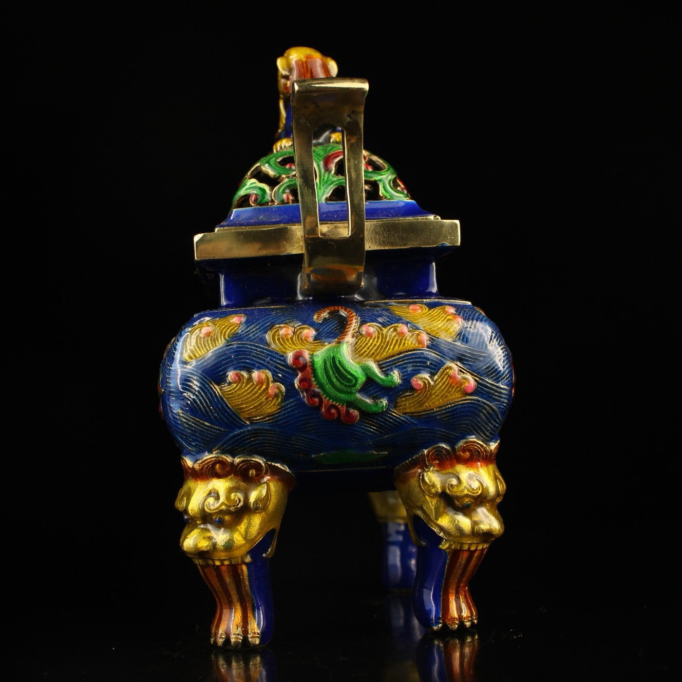 Chinese Antique Collection Pure Copper Inlaid Cloisonne Enamel Colored Incense Burner