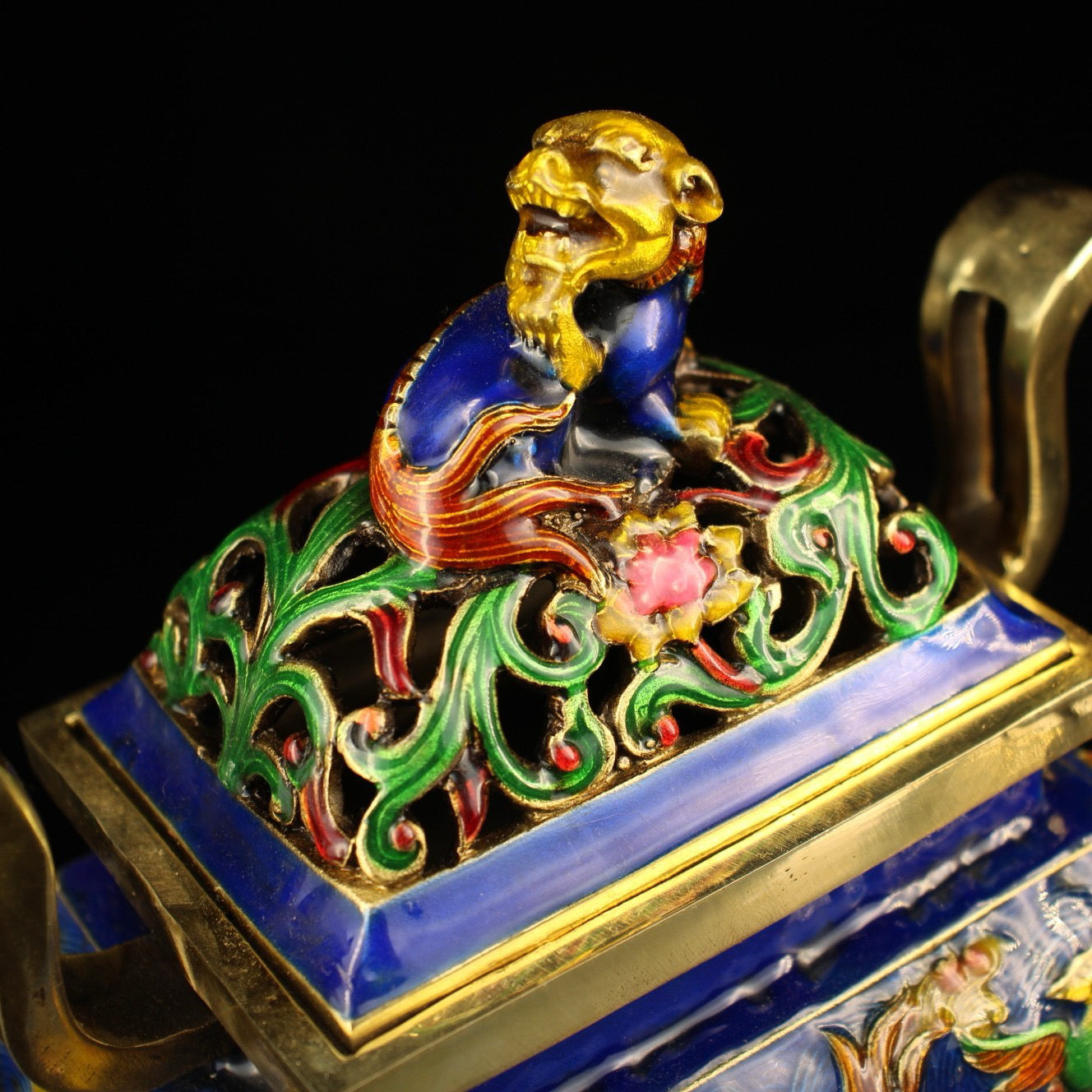 Chinese Antique Collection Pure Copper Inlaid Cloisonne Enamel Colored Incense Burner