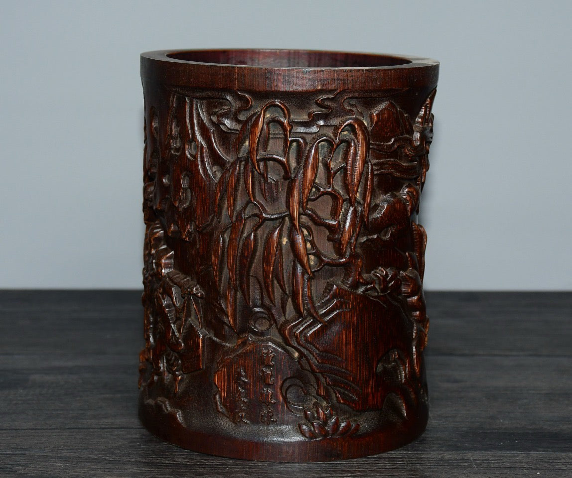 Bamboo carved pen holder ornaments