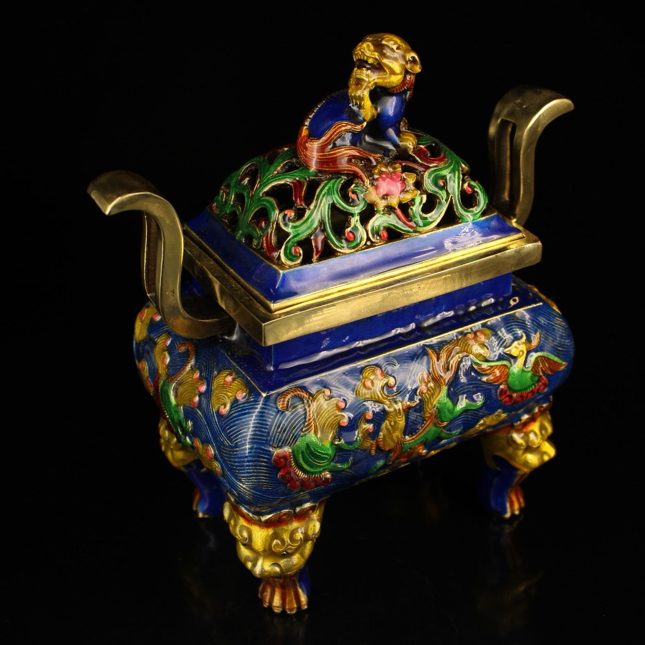 Chinese Antique Collection Pure Copper Inlaid Cloisonne Enamel Colored Incense Burner