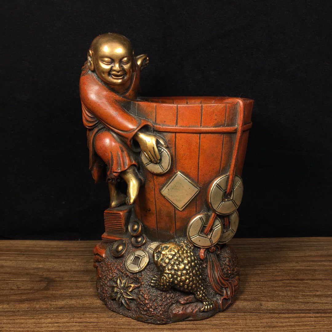 Chinese antique pure copper bangs and golden toad pen holder ornaments