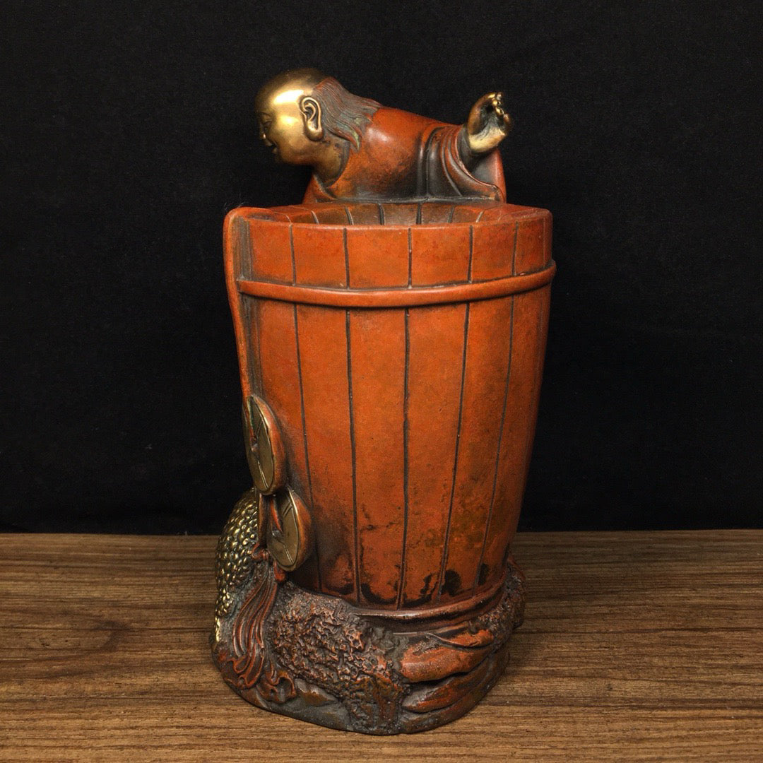 Chinese antique pure copper bangs and golden toad pen holder ornaments