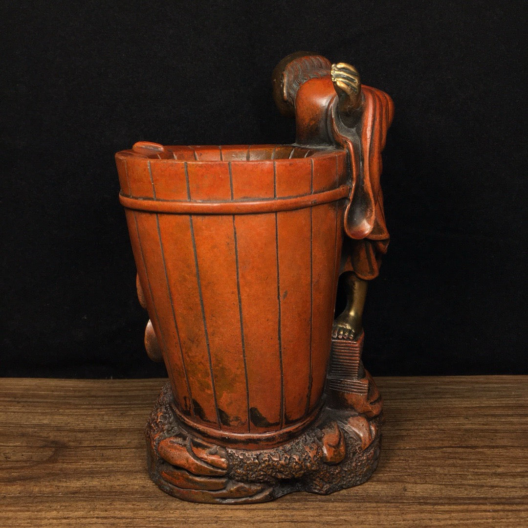 Chinese antique pure copper bangs and golden toad pen holder ornaments
