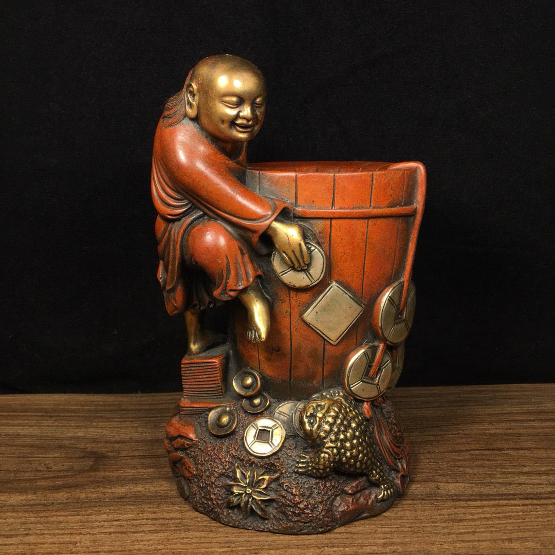 Chinese antique pure copper bangs and golden toad pen holder ornaments