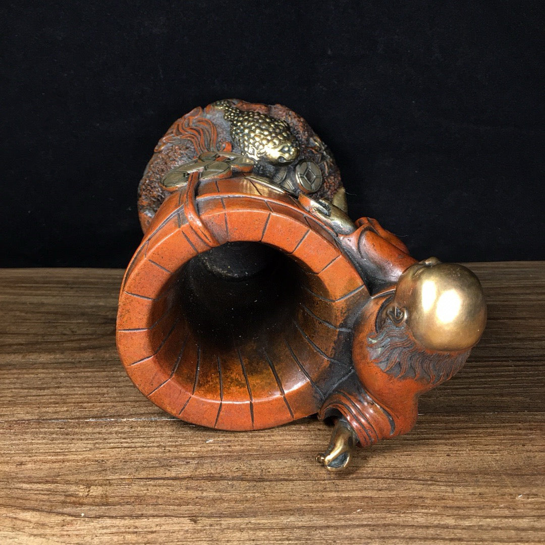 Chinese antique pure copper bangs and golden toad pen holder ornaments
