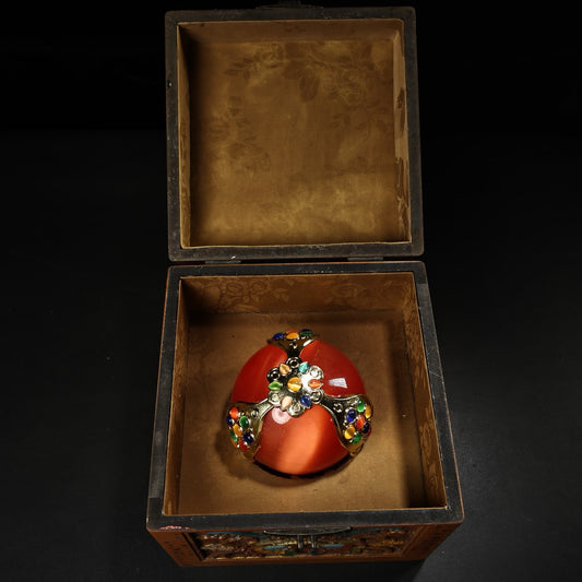 Chinese Antique Premium Cat's Eye Stone Inlaid Gem Ball