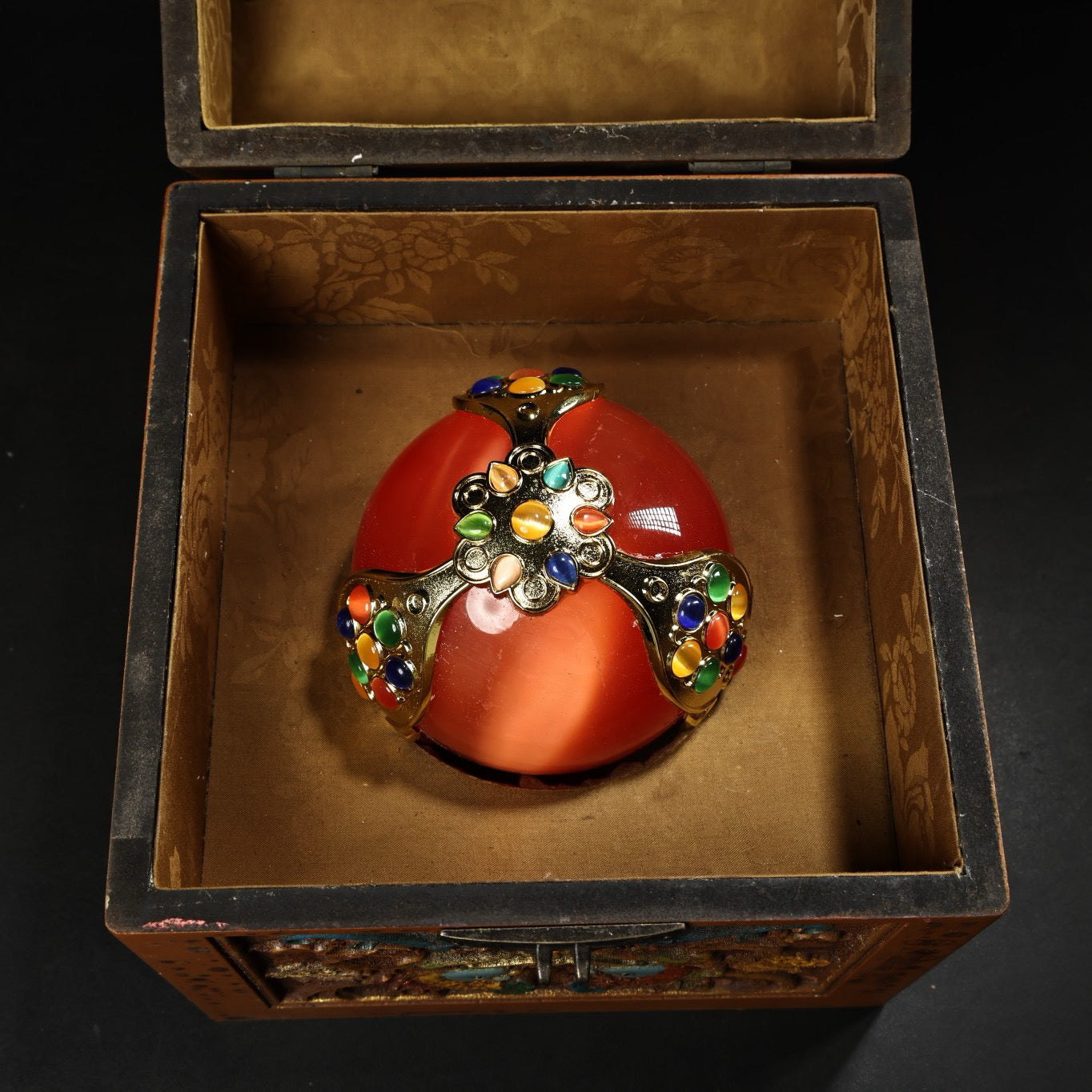 Chinese Antique Premium Cat's Eye Stone Inlaid Gem Ball