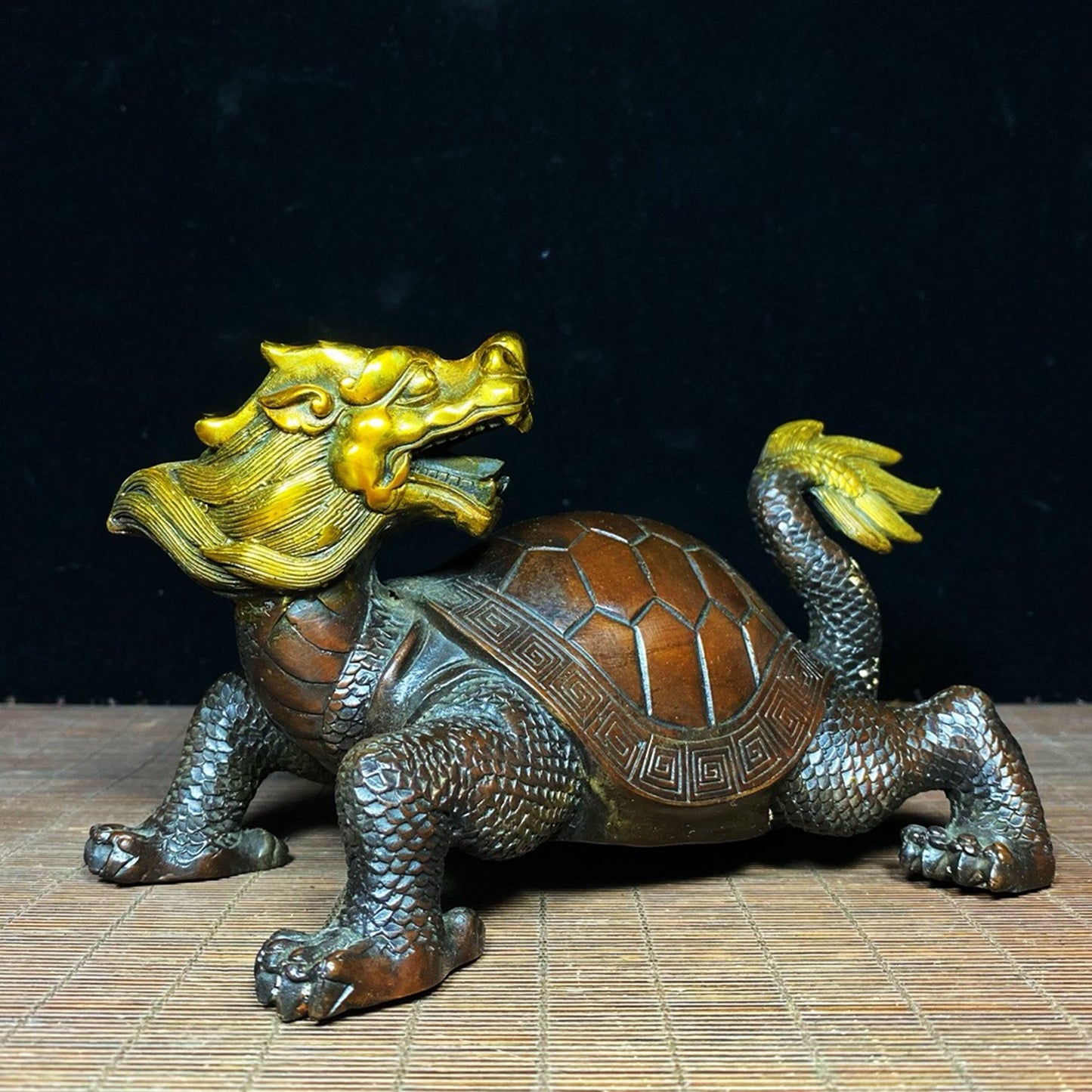 Pure Copper Gilded Gold Looking Back and Attracting Wealth Dragon Turtle