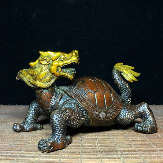 Pure Copper Gilded Gold Looking Back and Attracting Wealth Dragon Turtle
