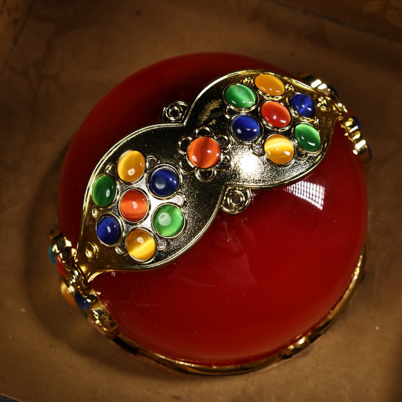Chinese Antique Premium Cat's Eye Stone Inlaid Gem Ball