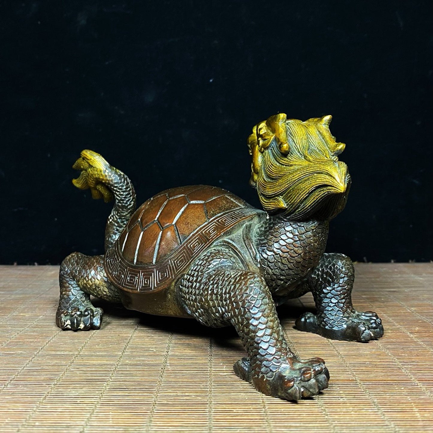 Pure Copper Gilded Gold Looking Back and Attracting Wealth Dragon Turtle