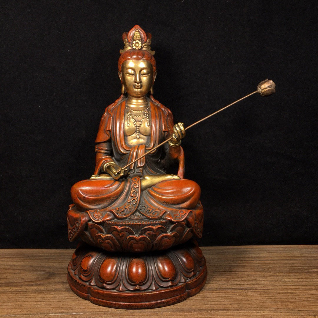 Chinese antique pure copper lotus Guanyin