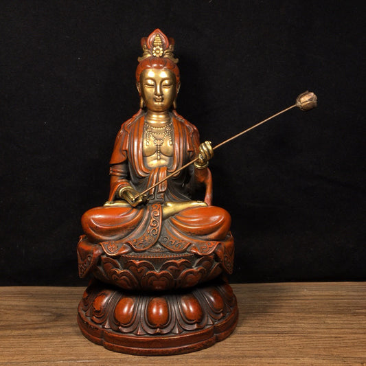 Chinese antique pure copper lotus Guanyin