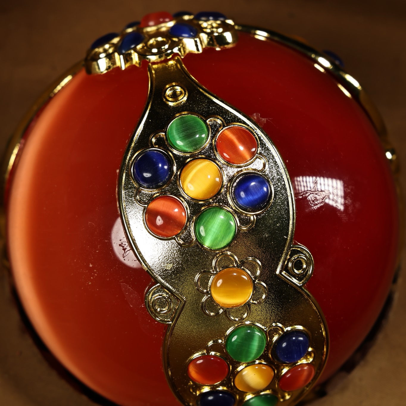 Chinese Antique Premium Cat's Eye Stone Inlaid Gem Ball
