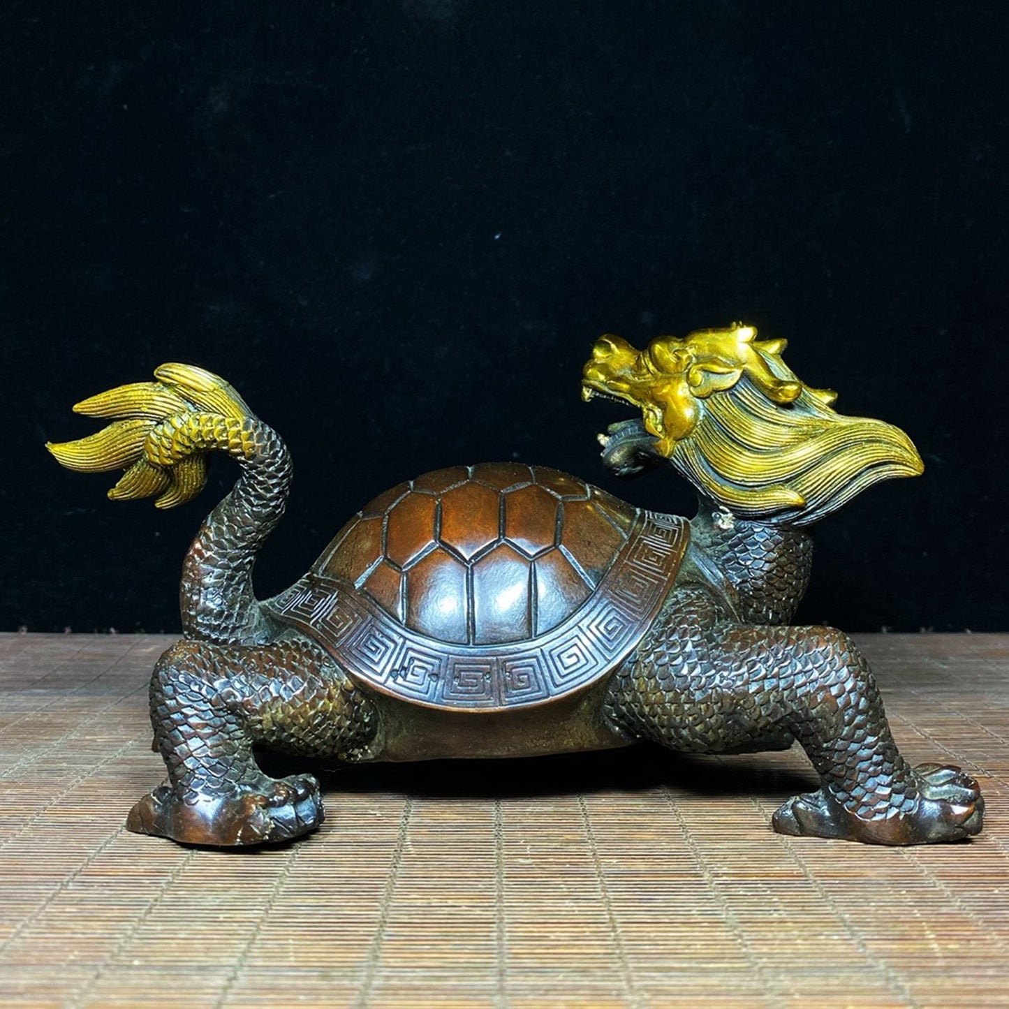 Pure Copper Gilded Gold Looking Back and Attracting Wealth Dragon Turtle