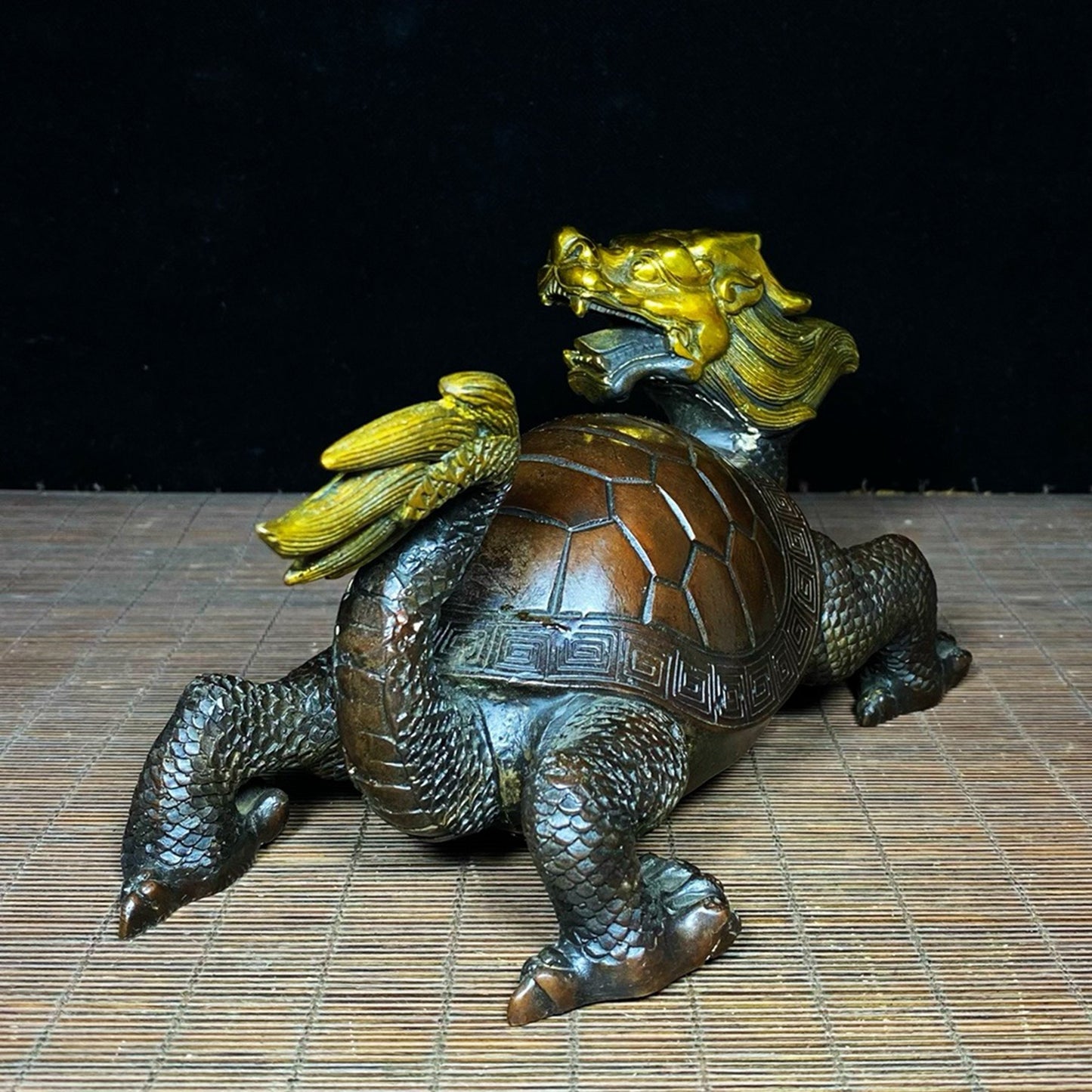 Pure Copper Gilded Gold Looking Back and Attracting Wealth Dragon Turtle