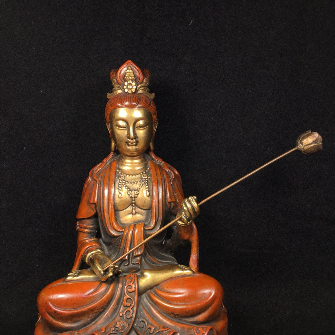 Chinese antique pure copper lotus Guanyin