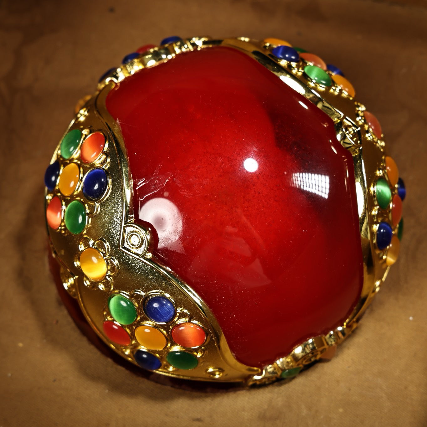 Chinese Antique Premium Cat's Eye Stone Inlaid Gem Ball