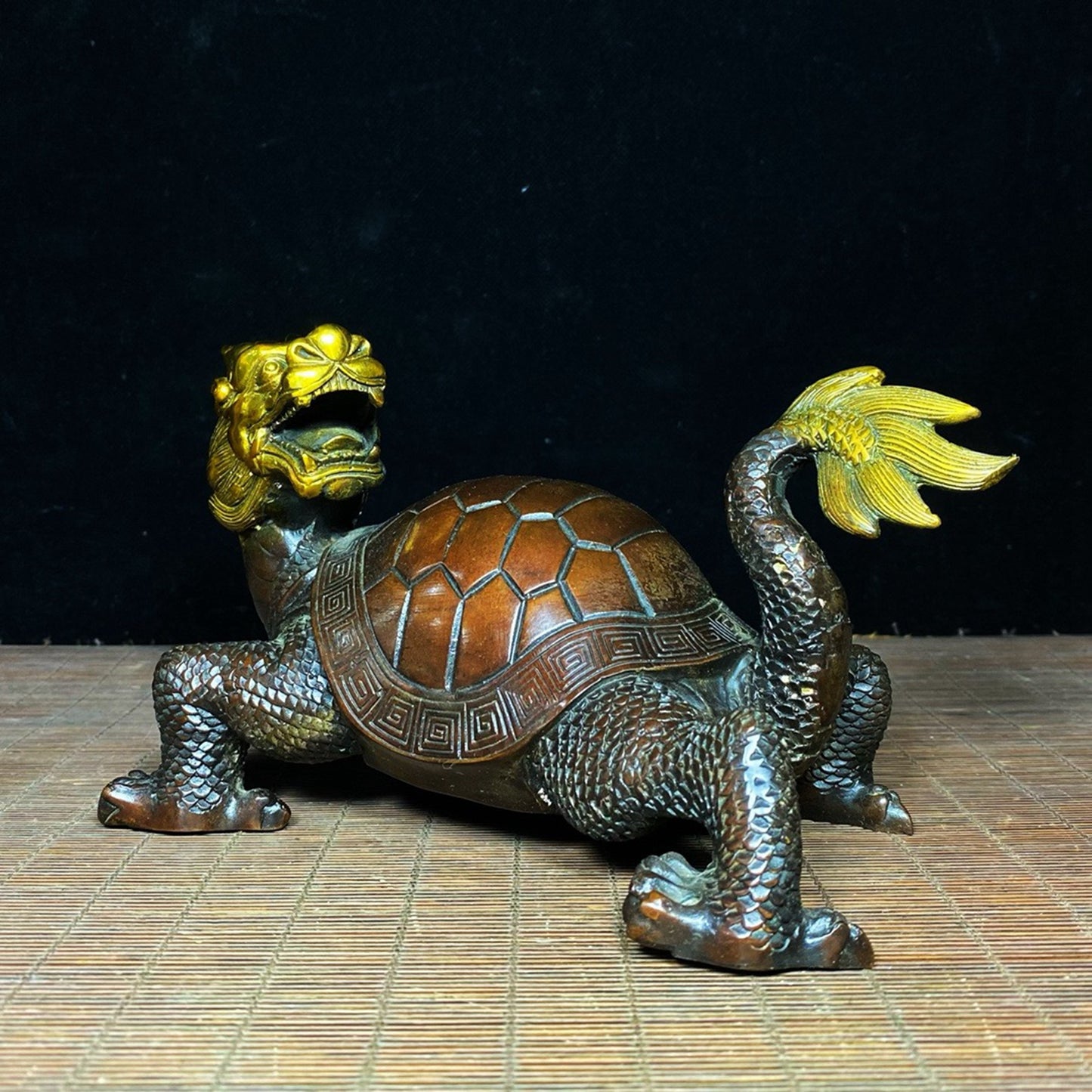 Pure Copper Gilded Gold Looking Back and Attracting Wealth Dragon Turtle