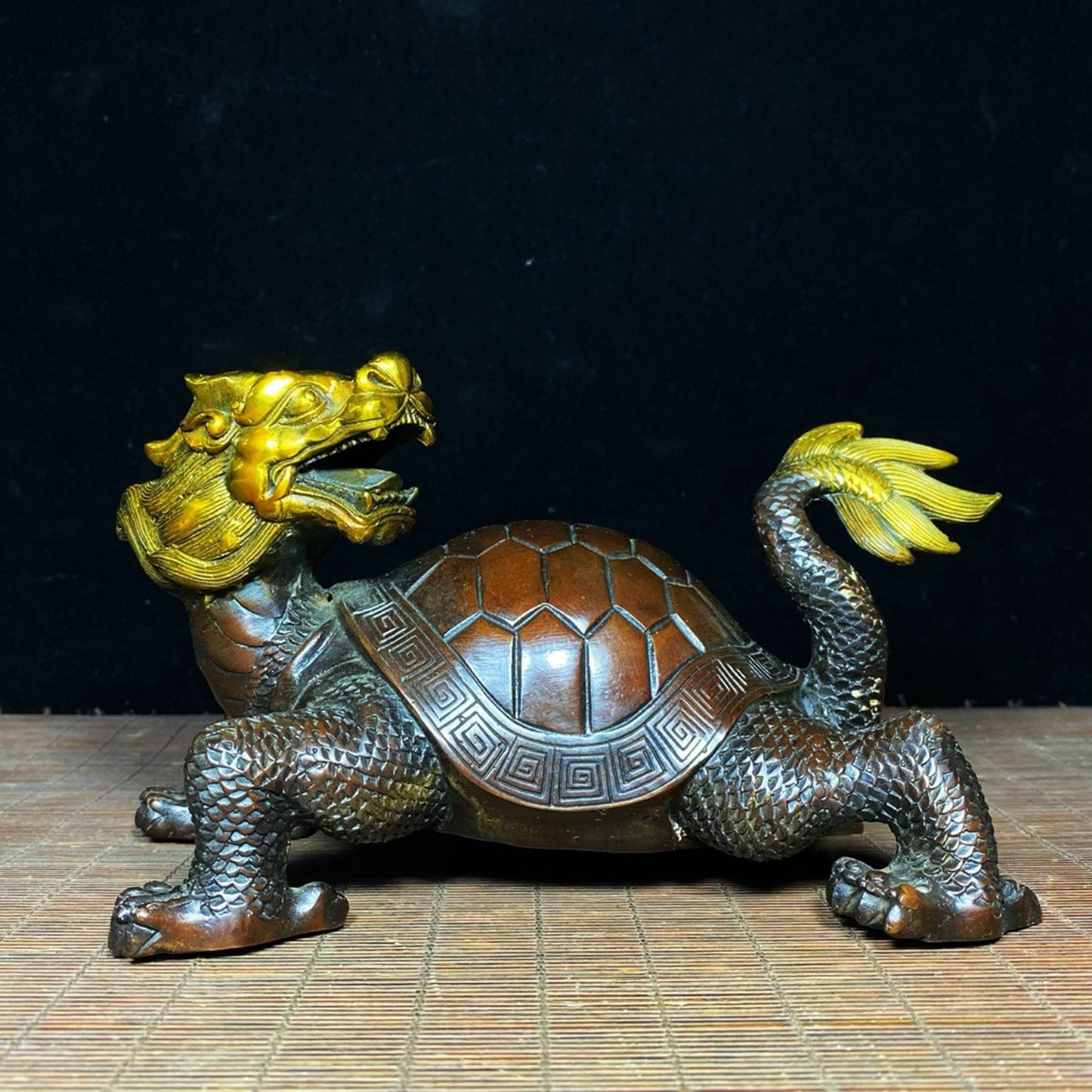 Pure Copper Gilded Gold Looking Back and Attracting Wealth Dragon Turtle