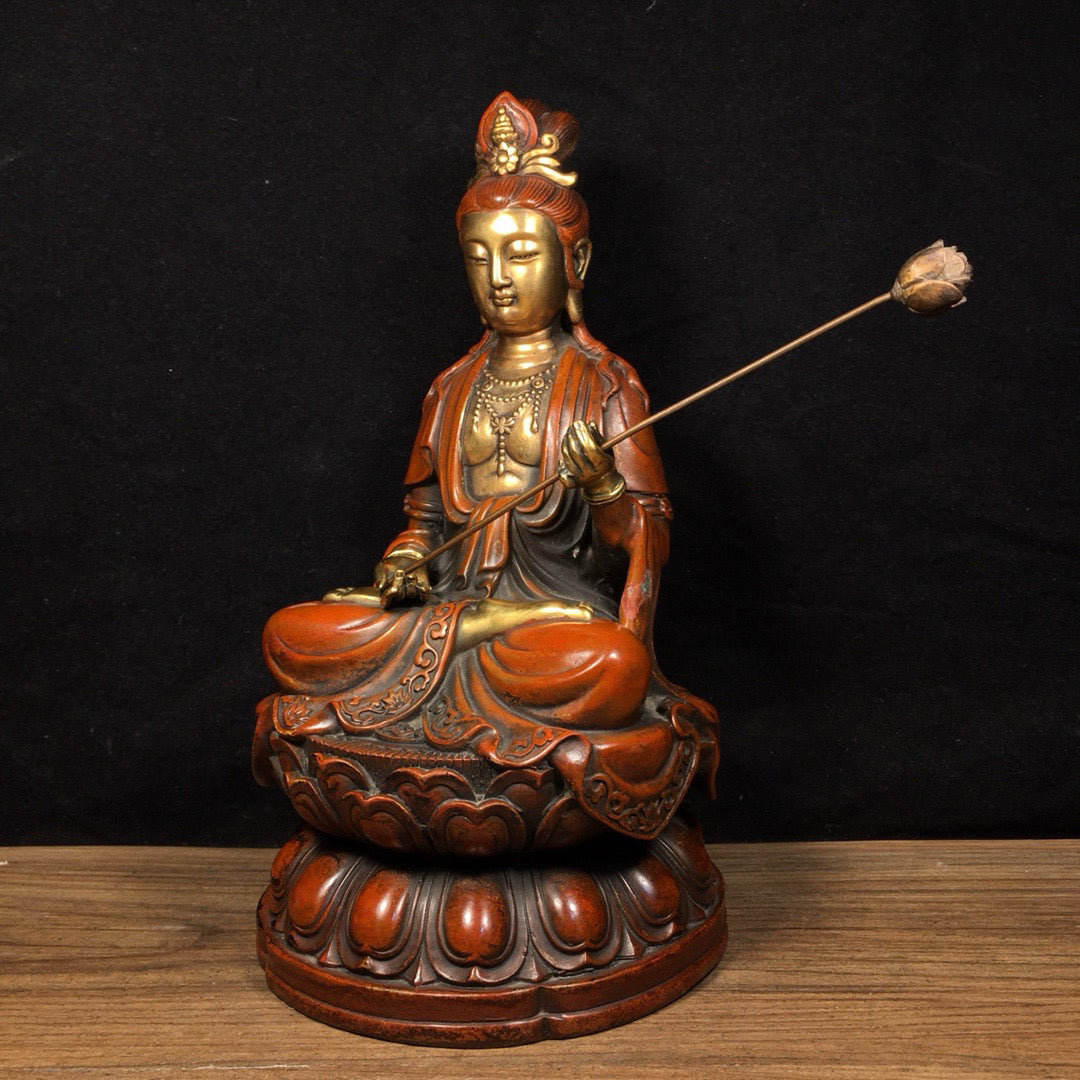 Chinese antique pure copper lotus Guanyin