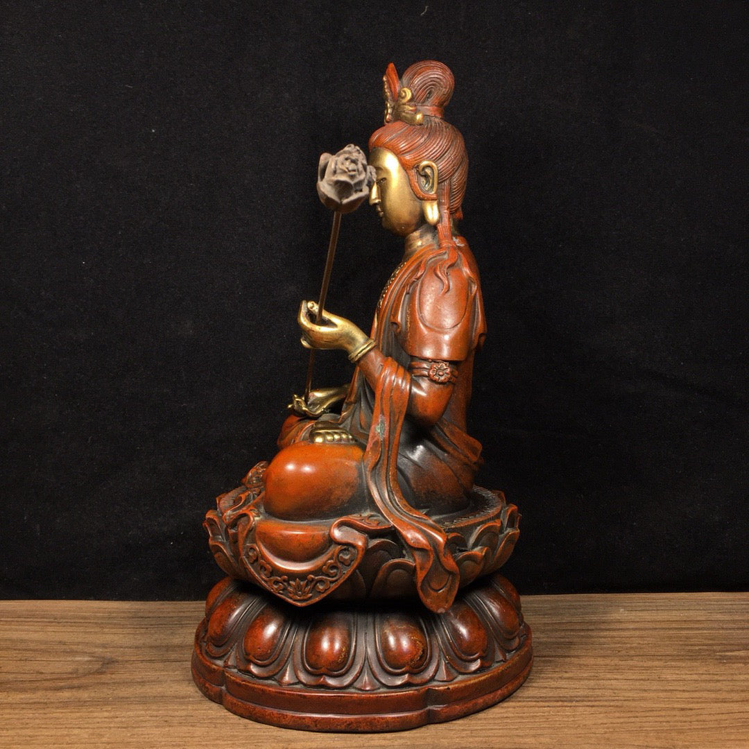 Chinese antique pure copper lotus Guanyin