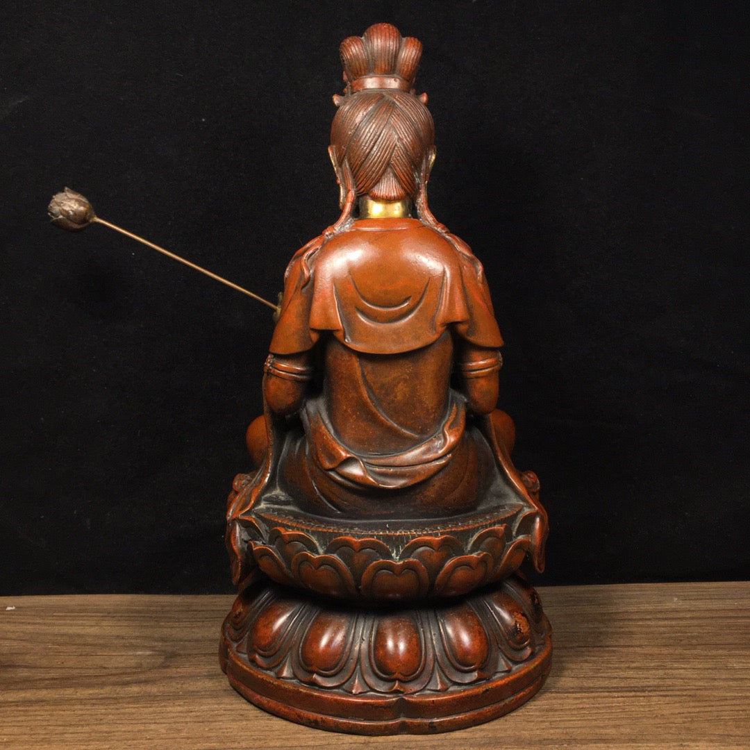 Chinese antique pure copper lotus Guanyin
