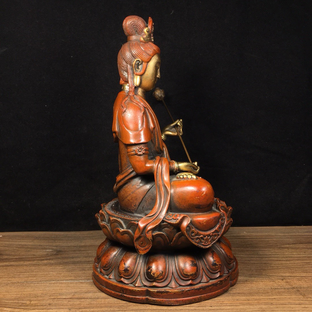 Chinese antique pure copper lotus Guanyin