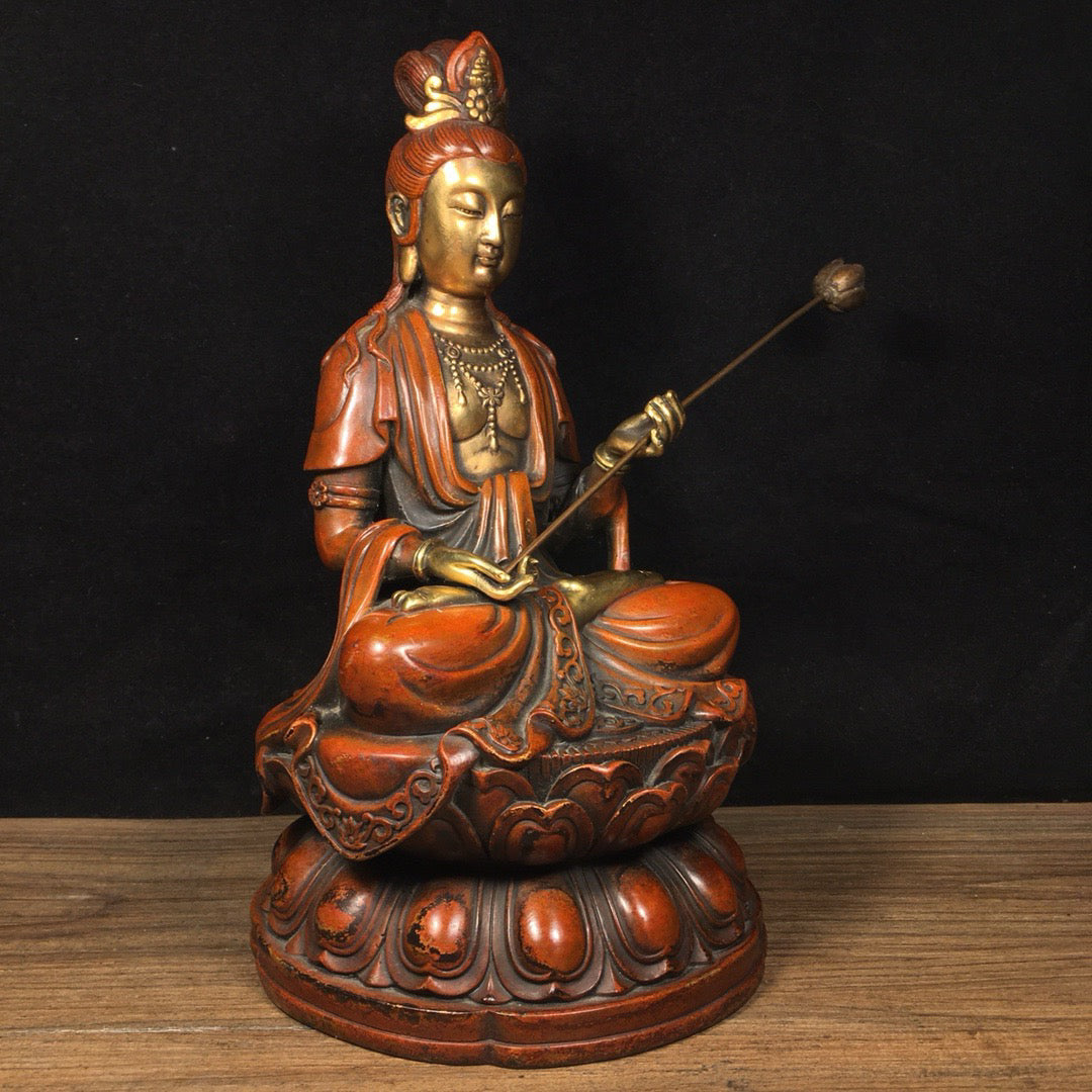 Chinese antique pure copper lotus Guanyin