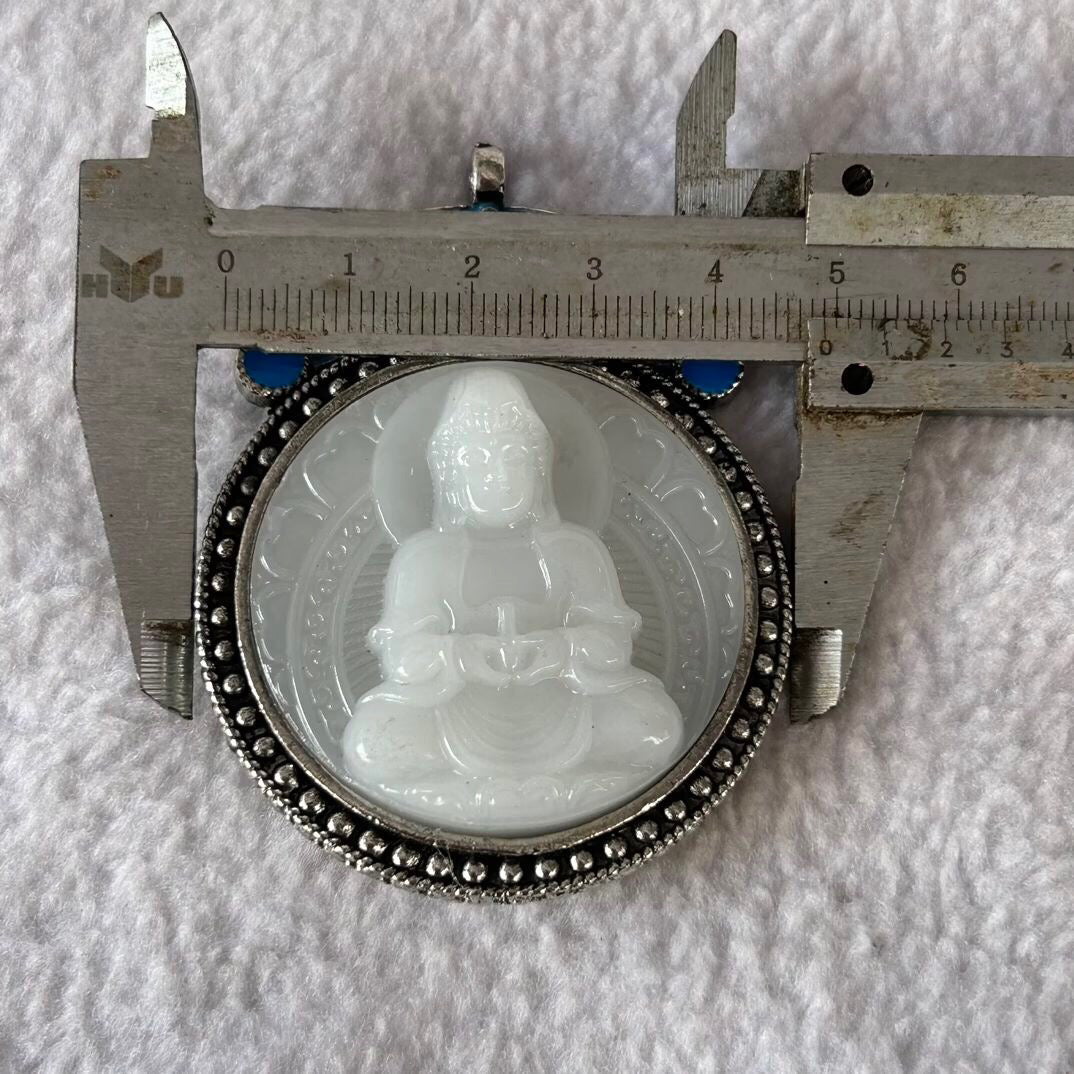 Chinese antique cloisonn é imitation jade Guanyin Buddha pendant hanging tag
