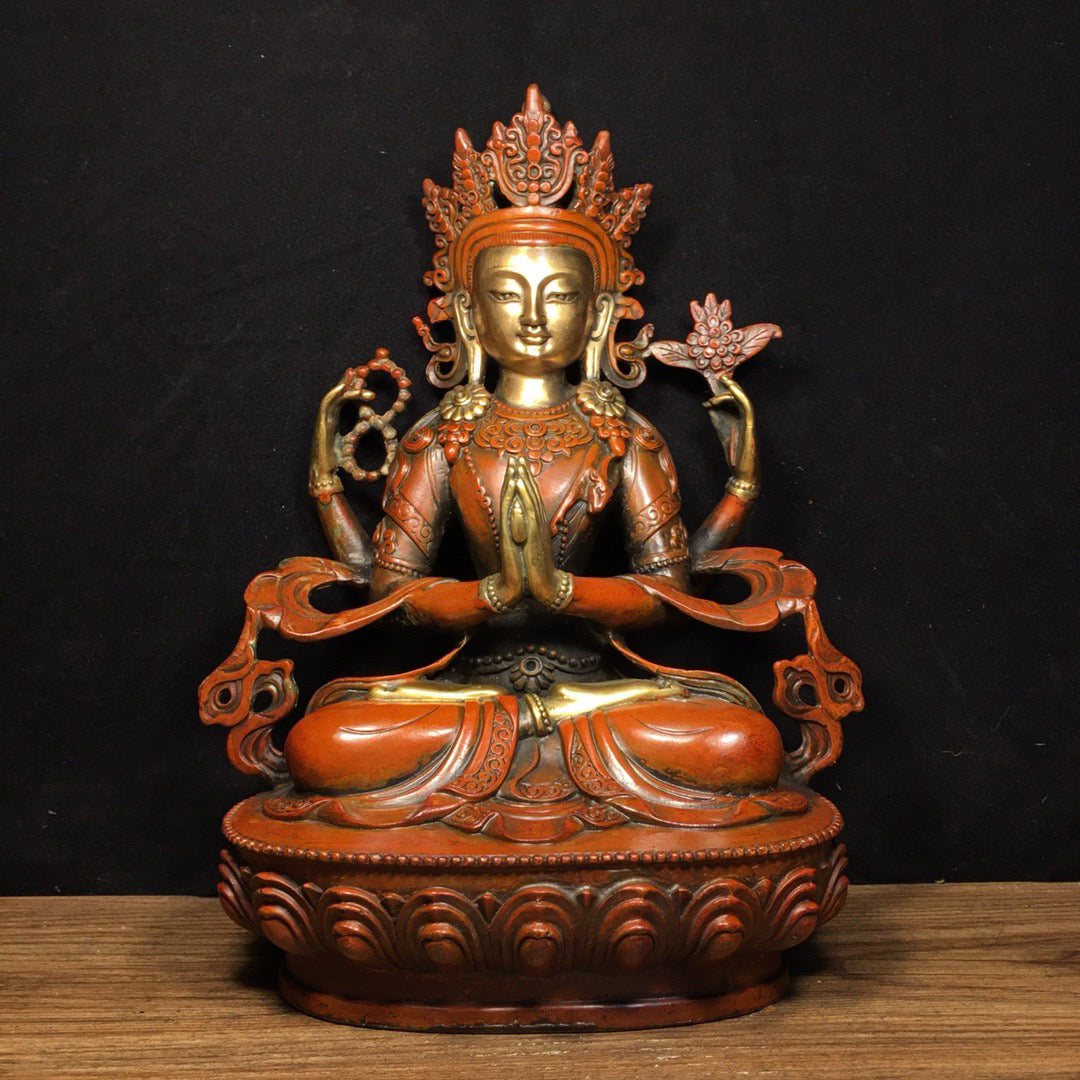 Chinese antique pure copper four armed Guanyin