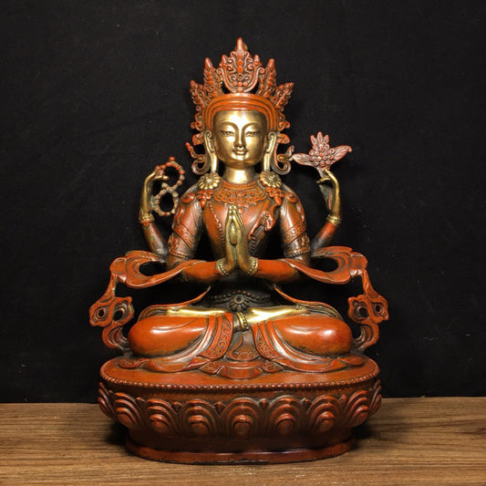 Chinese antique pure copper four armed Guanyin